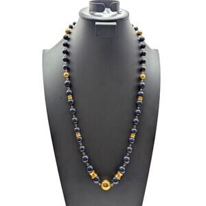 Vintage LC Liz Claiborne Navy & Gold Beaded Acrylic 30.5" Necklace